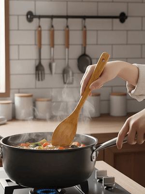 Set 12 Cucharas De Palo Madera Para Cocina 35 Cm Largo