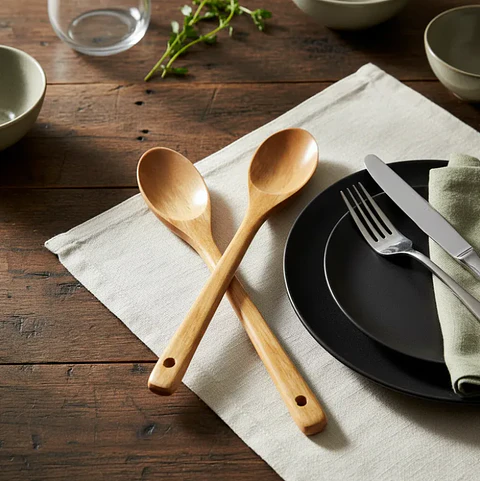 Set 12 Cucharas De Palo Madera Para Cocina 35 Cm Largo