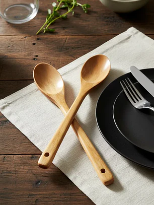 Set 12 Cucharas De Palo Madera Para Cocina 35 Cm Largo