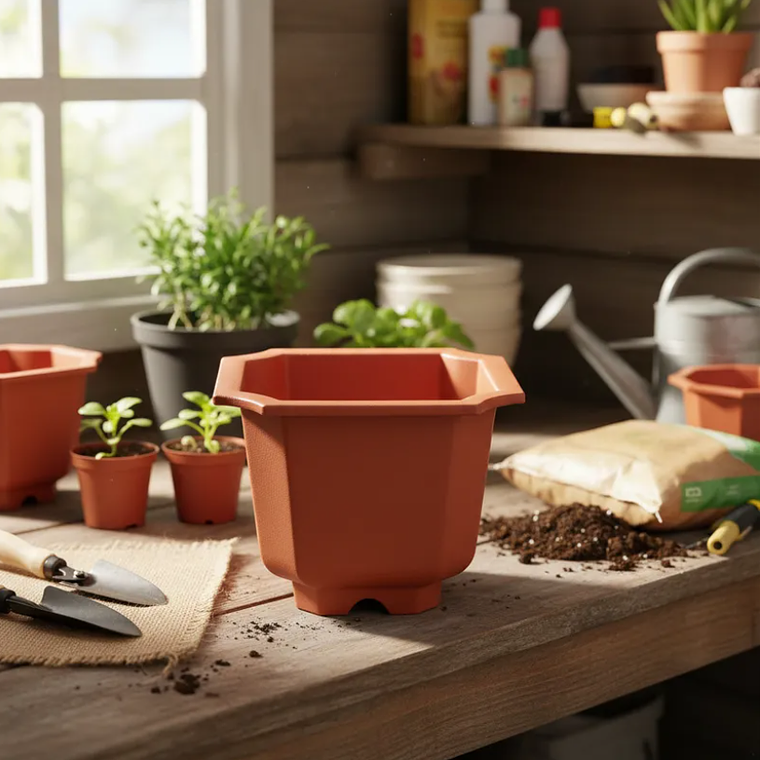 Maceter Plástico Octagonal 20x16cm Terracota 3