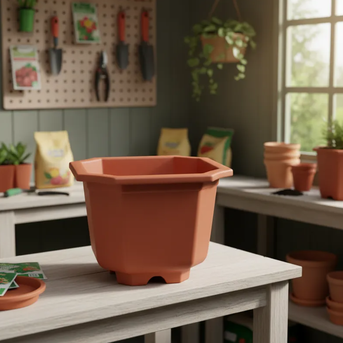 Macetero Plástico Octagonal 23.6x20.5cm Para Plantas Jardín 1