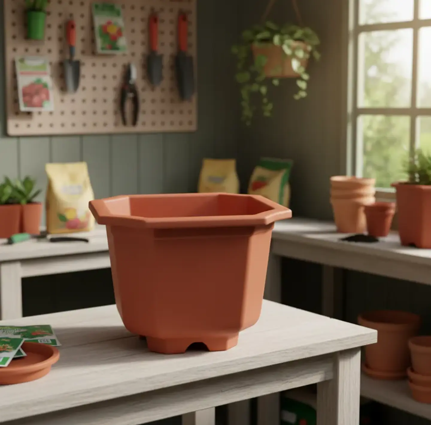 Macetero Plástico Octagonal 23.6x20.5cm Para Plantas Jardín 1