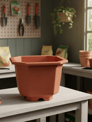 Macetero Plástico Octagonal 23.6x20.5cm Para Plantas Jardín