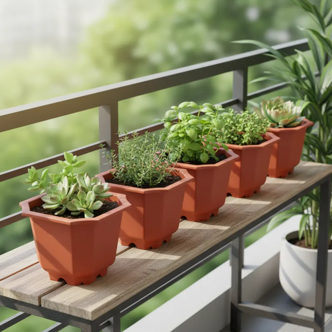 Macetero Plástico Octagonal 23.6x20.5cm Para Plantas Jardín 2