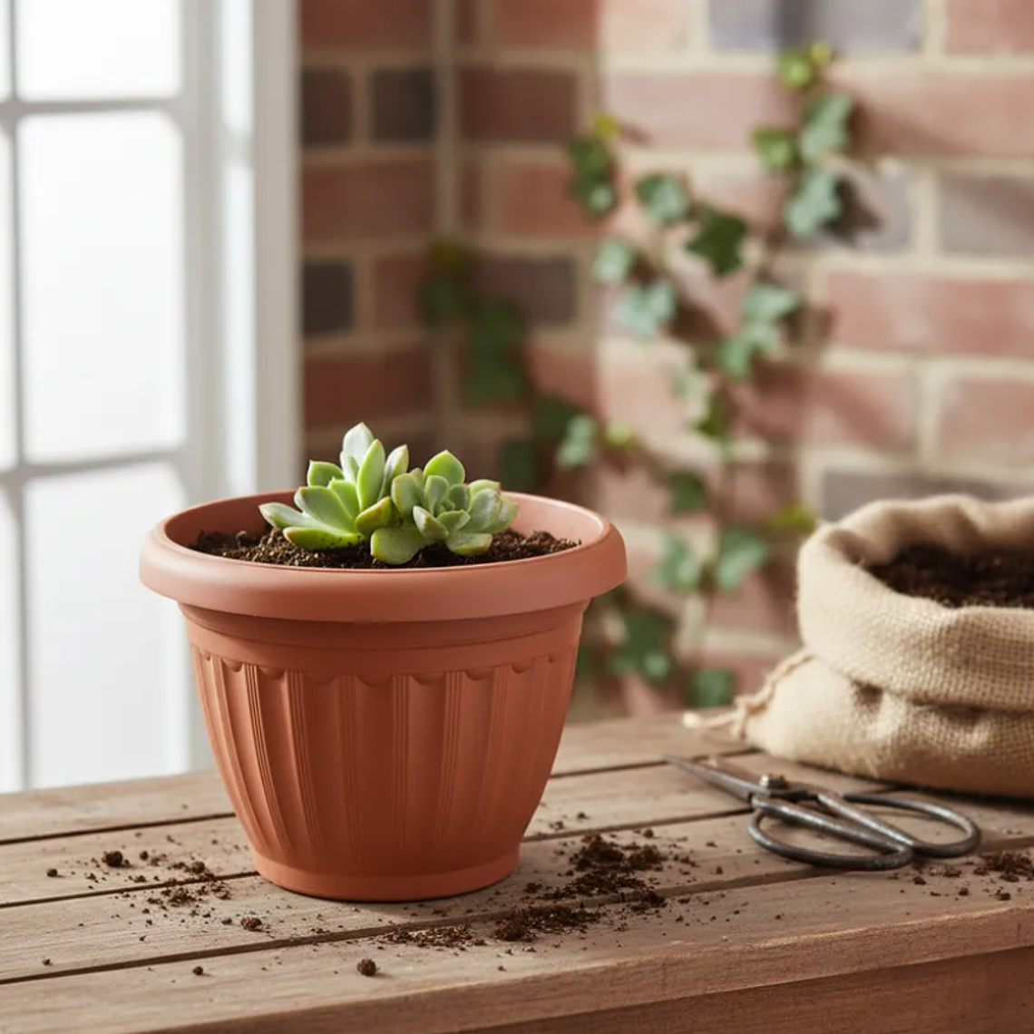 Macetero Plástico Redondo 19x16cm Color Terracota Para Jardín 1