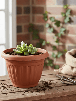 Macetero Plástico Redondo 19x16cm Color Terracota Para Jardín