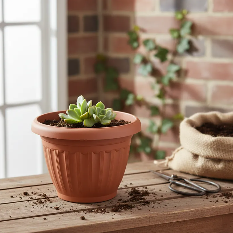 Macetero Plástico Redondo 19x16cm Color Terracota Para Jardín 1