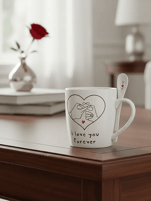 Set Taza Cerámica San Valentín con Cuchara 1 Unidad
