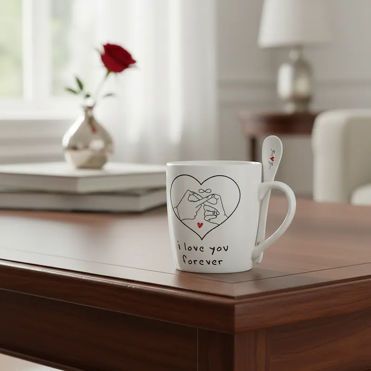 Set Taza Cerámica San Valentín con Cuchara 1 Unidad 1