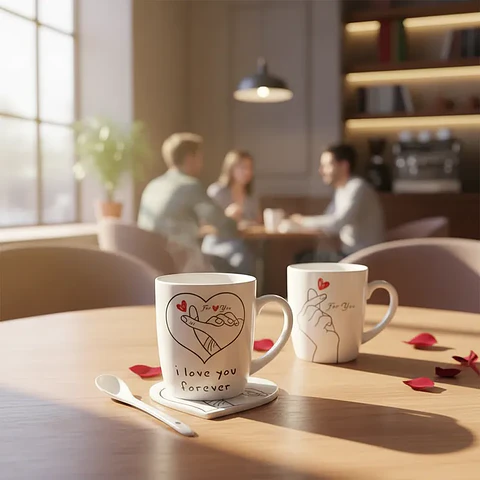 Set Taza Cerámica San Valentín con Cuchara 1 Unidad