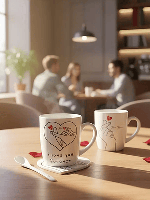 Set Taza Cerámica San Valentín con Cuchara 1 Unidad