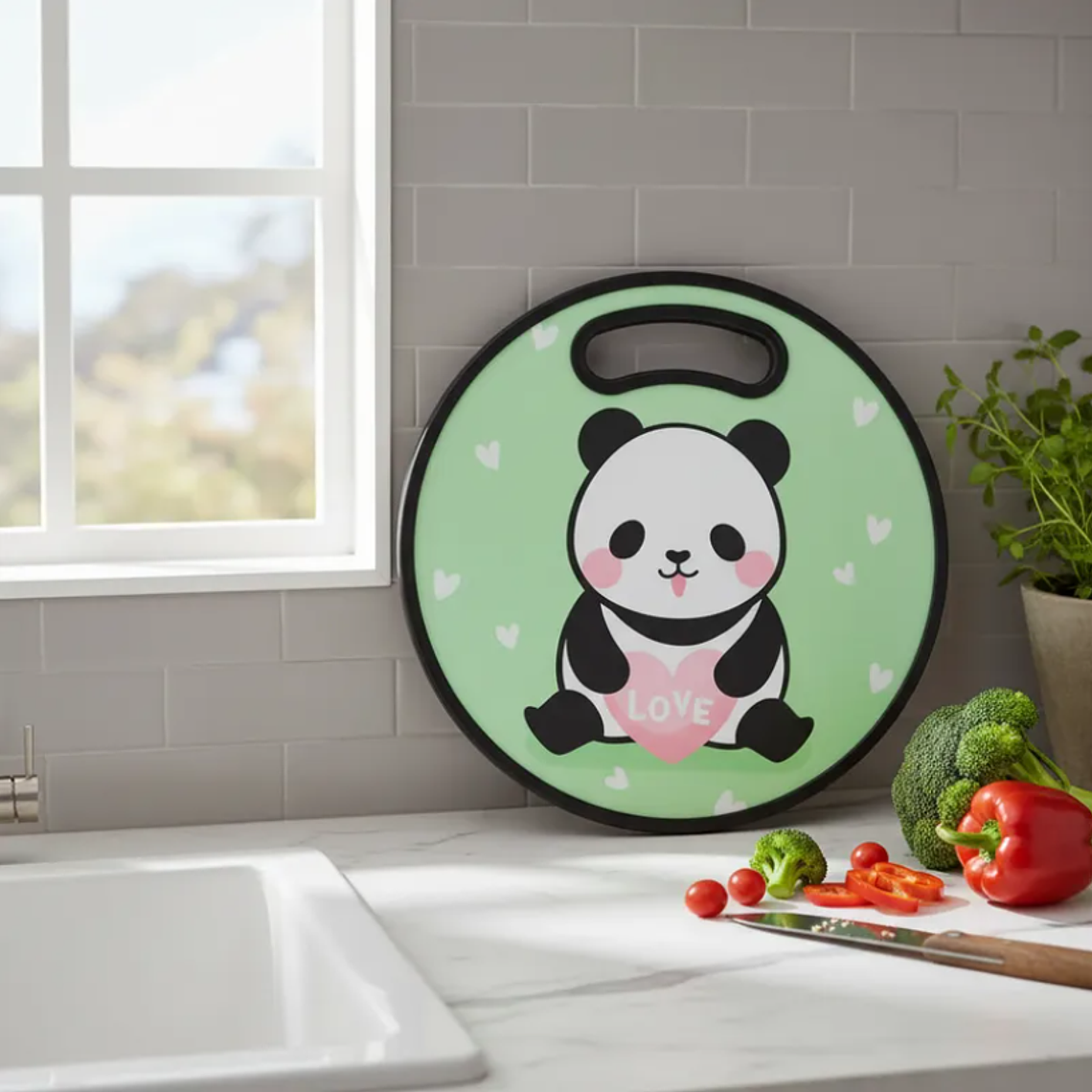 Tabla De Picar Plástica Redonda 30cm Diseño Panda Cocina 5