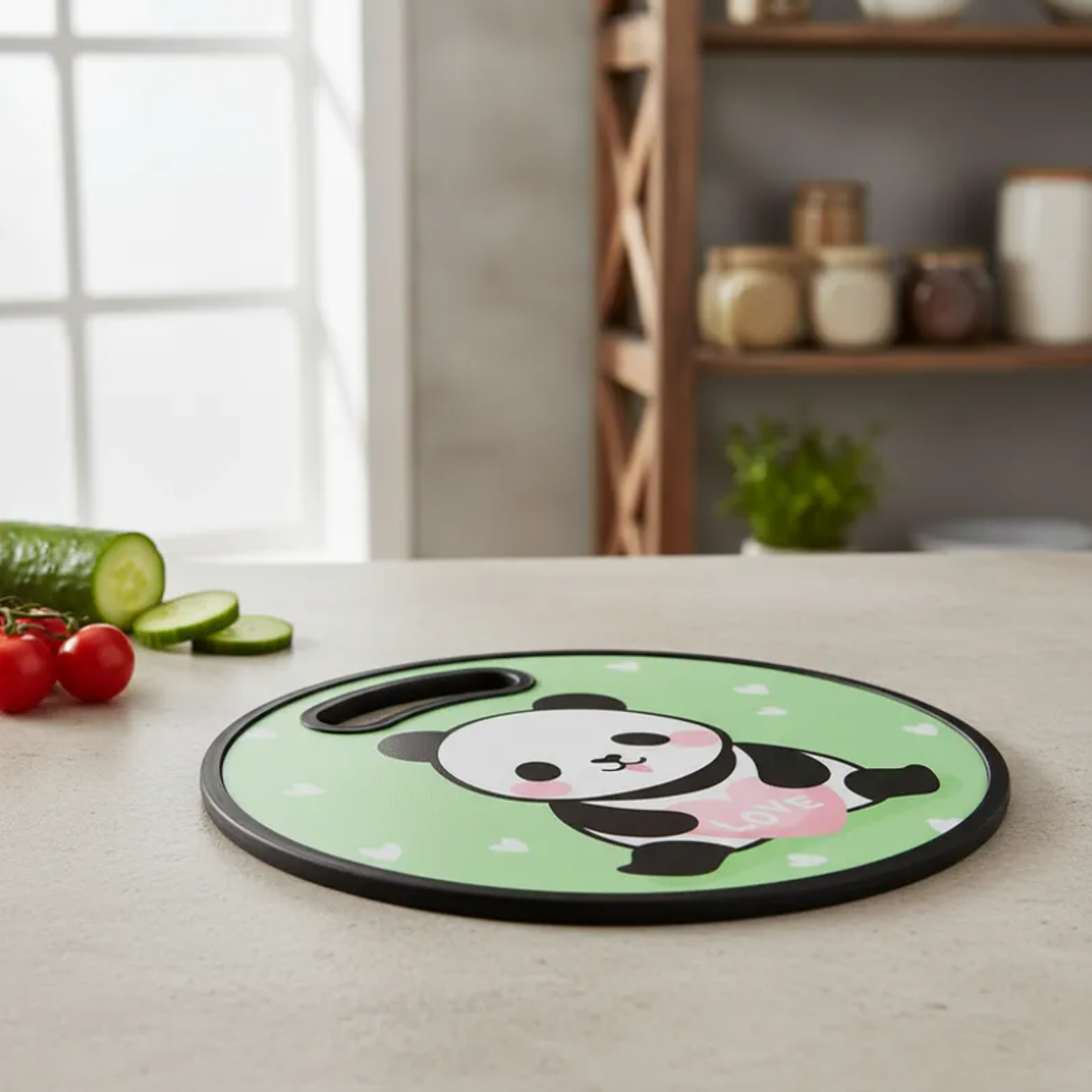 Tabla De Picar Plástica Redonda 30cm Diseño Panda Cocina 2