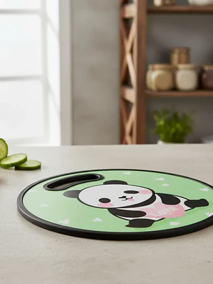 Tabla De Picar Plástica Redonda 30cm Diseño Panda Cocina