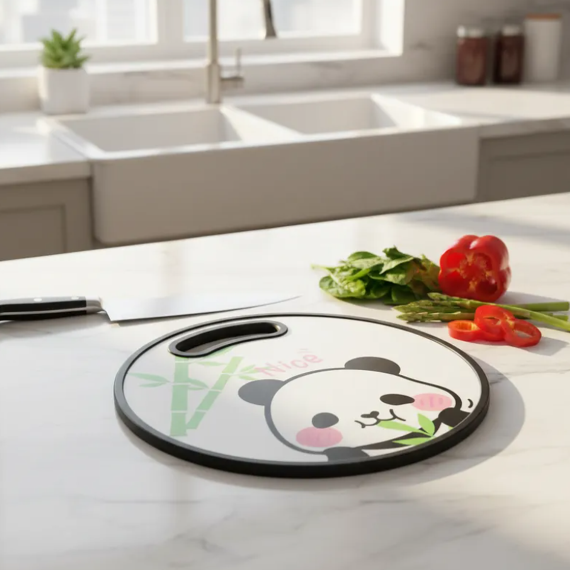 Tabla De Picar Plástica Redonda 30cm Diseño Panda Cocina 3