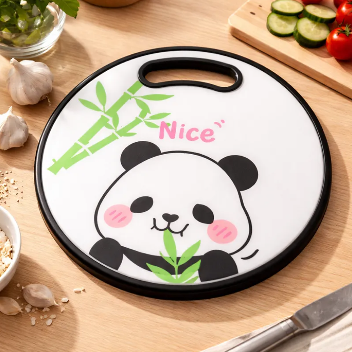 Tabla De Picar Plástica Redonda 30cm Diseño Panda Cocina 4