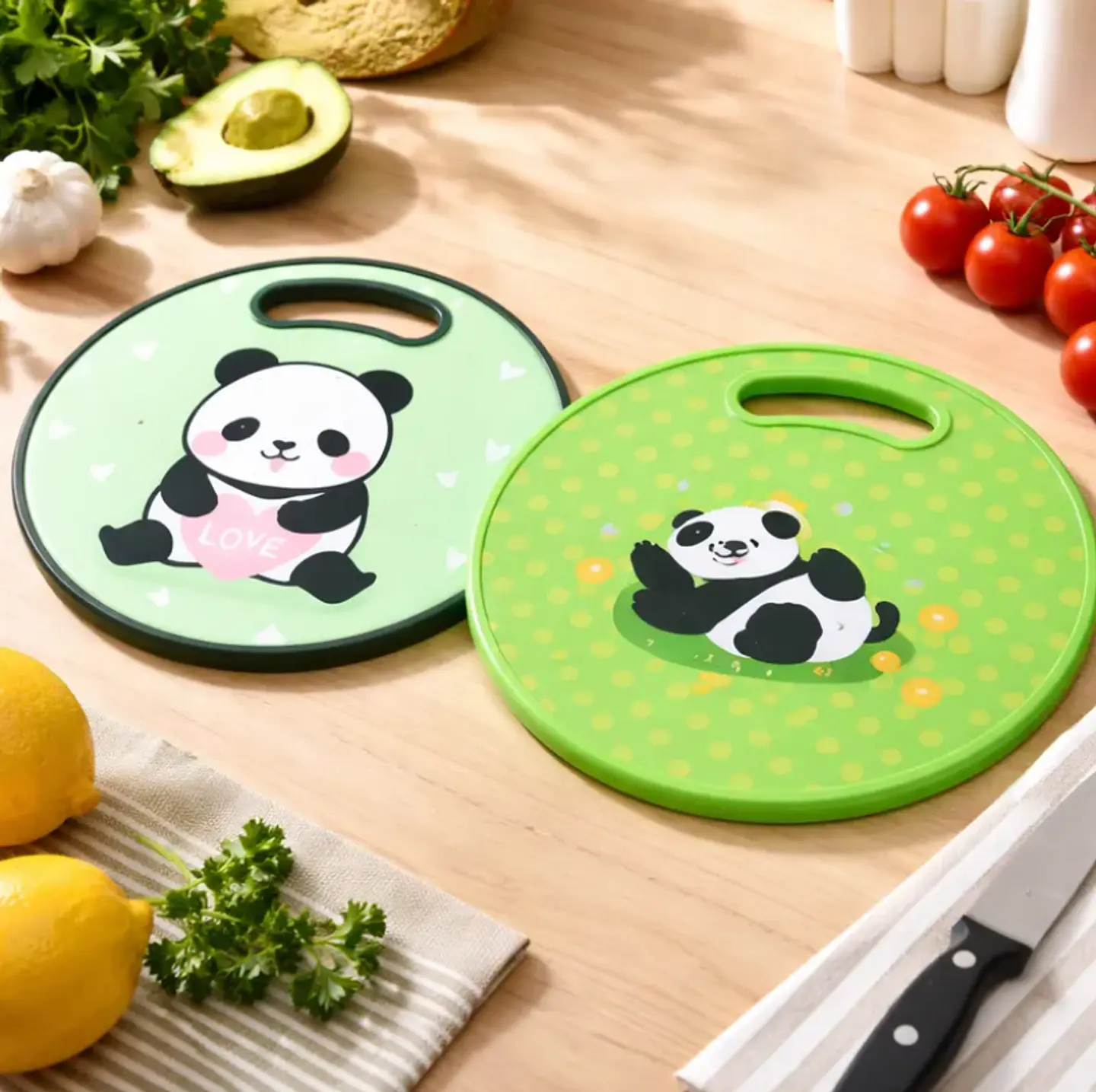 Tabla De Picar Plástica Redonda 30cm Diseño Panda Cocina 1