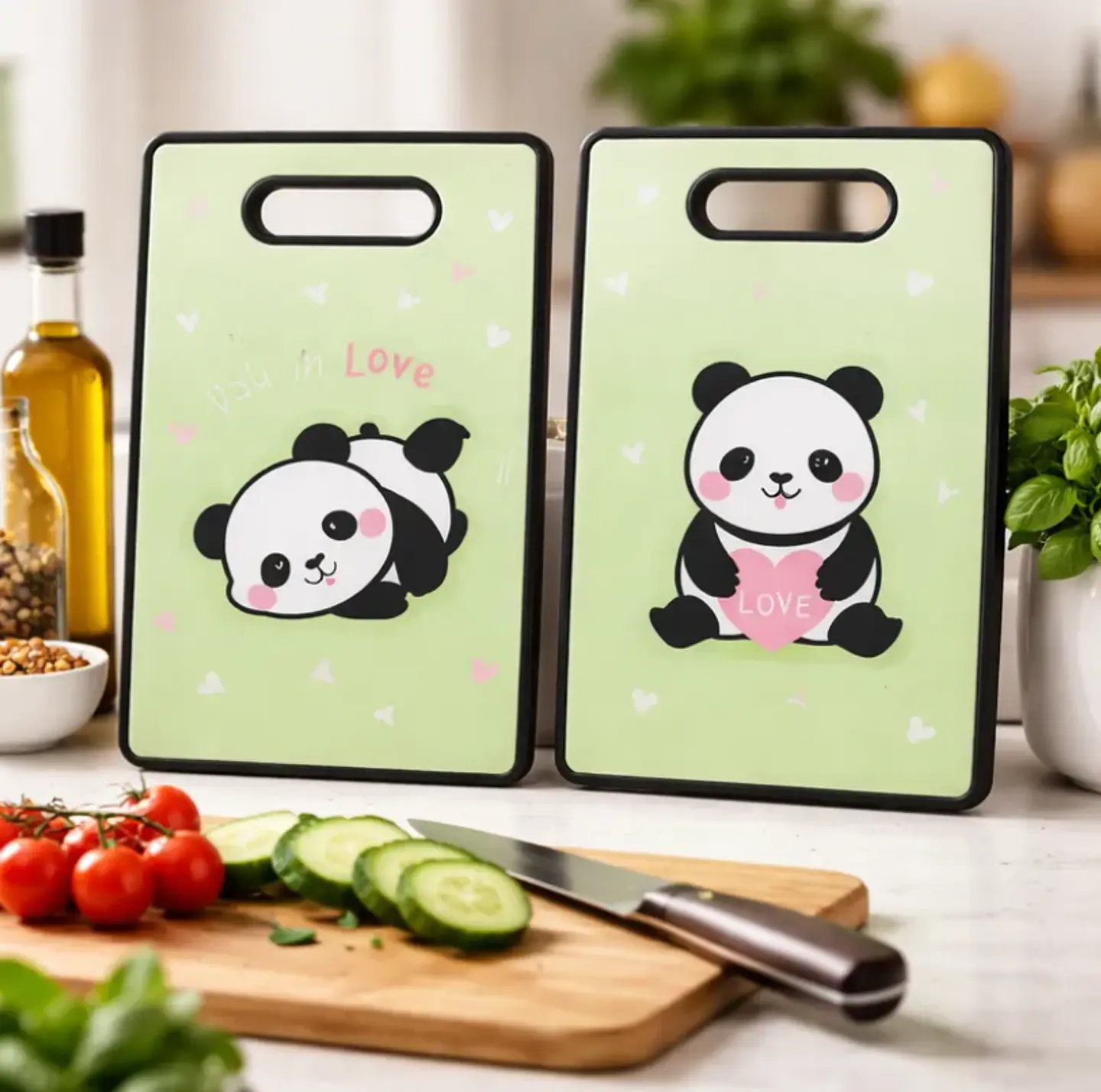 Tabla De Cortar Picar Cocina Diseño Panda Kawaii 37x23cm 1