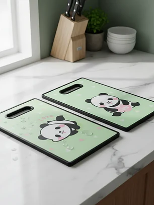 Tabla De Cortar Picar Cocina Diseño Panda Kawaii 37x23cm