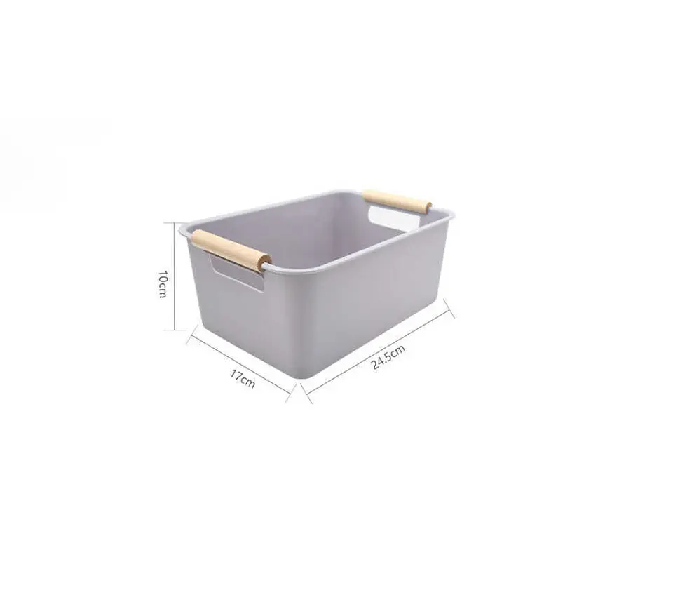 Caja Organizadora Plástica Con Asas De Madera 24.5x17x10 Cm 6