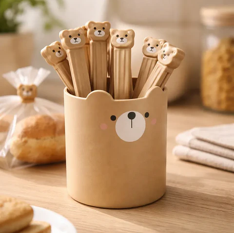 Set De Pinzas Para Sellar Bolsas Con Vaso De Oso Kawaii
