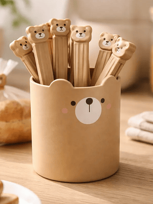 Set De Pinzas Para Sellar Bolsas Con Vaso De Oso Kawaii