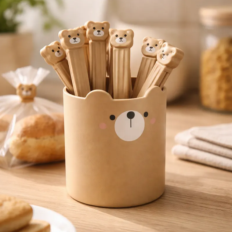 Set De Pinzas Para Sellar Bolsas Con Vaso De Oso Kawaii 2