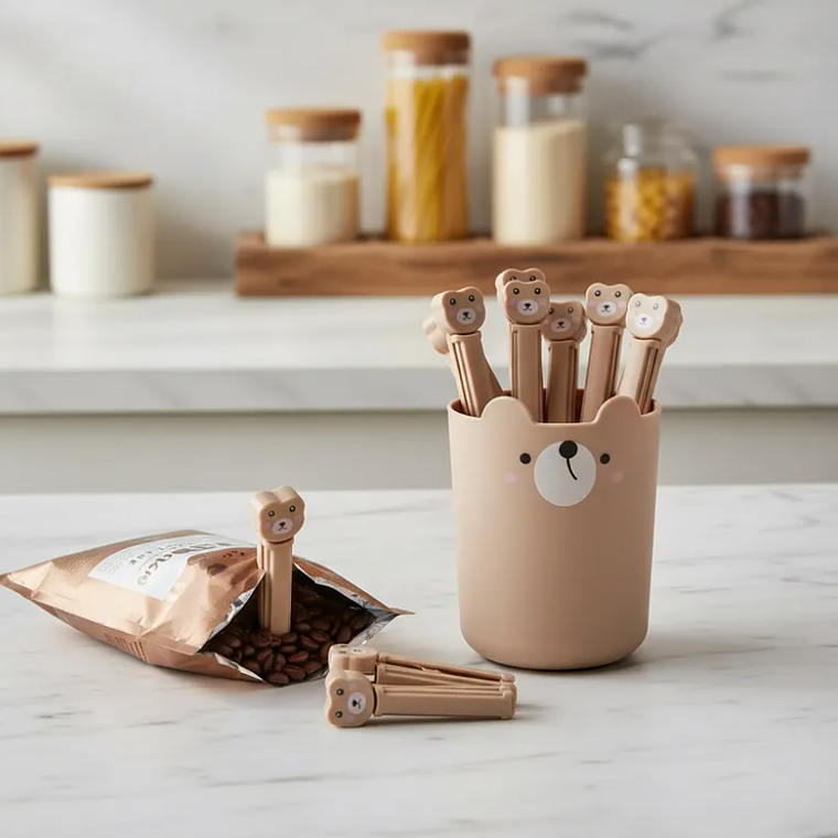 Set De Pinzas Para Sellar Bolsas Con Vaso De Oso Kawaii 3