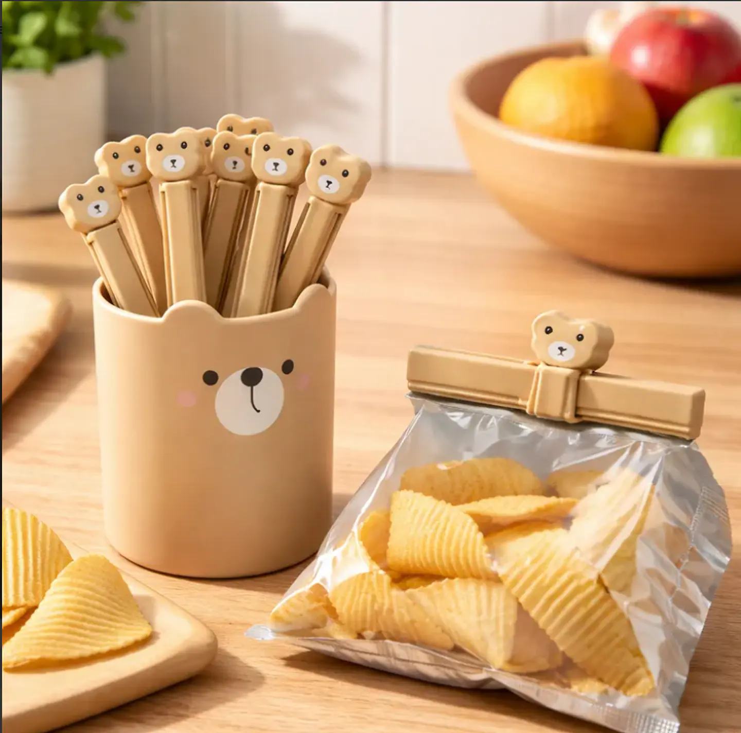Set De Pinzas Para Sellar Bolsas Con Vaso De Oso Kawaii 4
