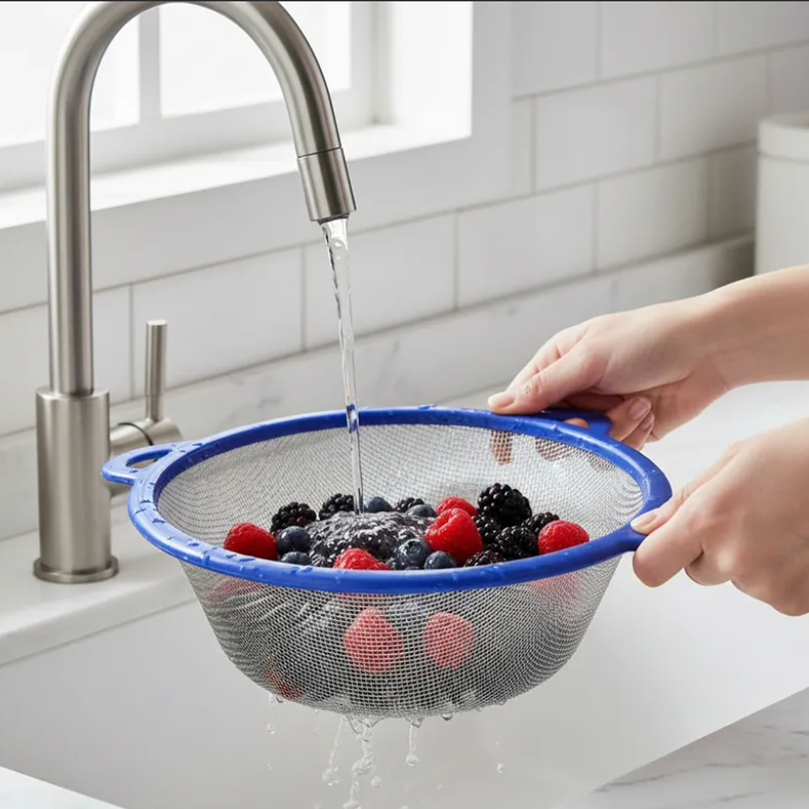 Colador de Cocina Malla Metálica 26 cm Bowl con Asas Plástico 2