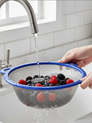 Colador de Cocina Malla Metálica 26 cm Bowl con Asas Plástico