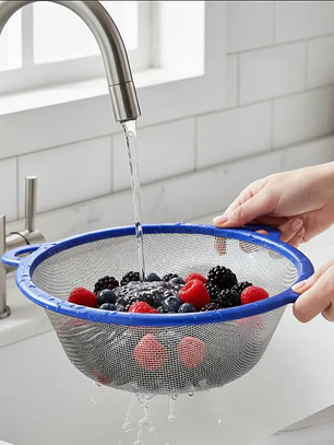 Colador de Cocina Malla Metálica 26 cm Bowl con Asas Plástico