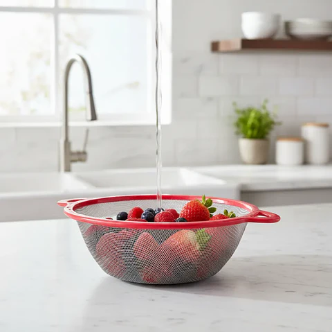 Colador de Cocina Malla Metálica 26 cm Bowl con Asas Plástico