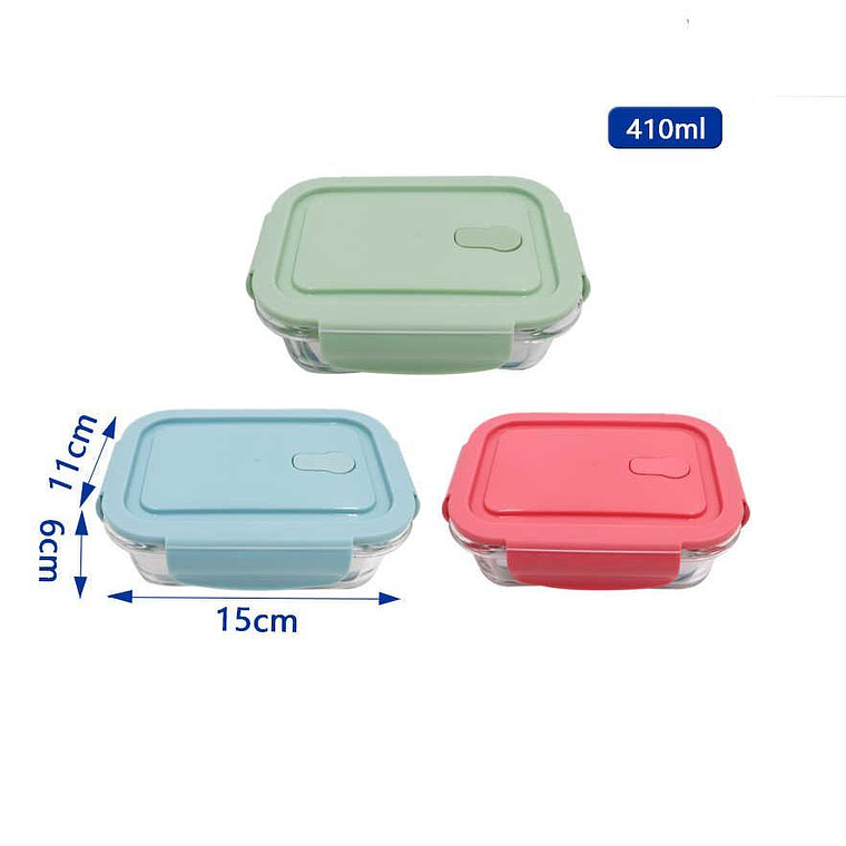 Contenedor Hermético Rectangular Vidrio 410ml 6