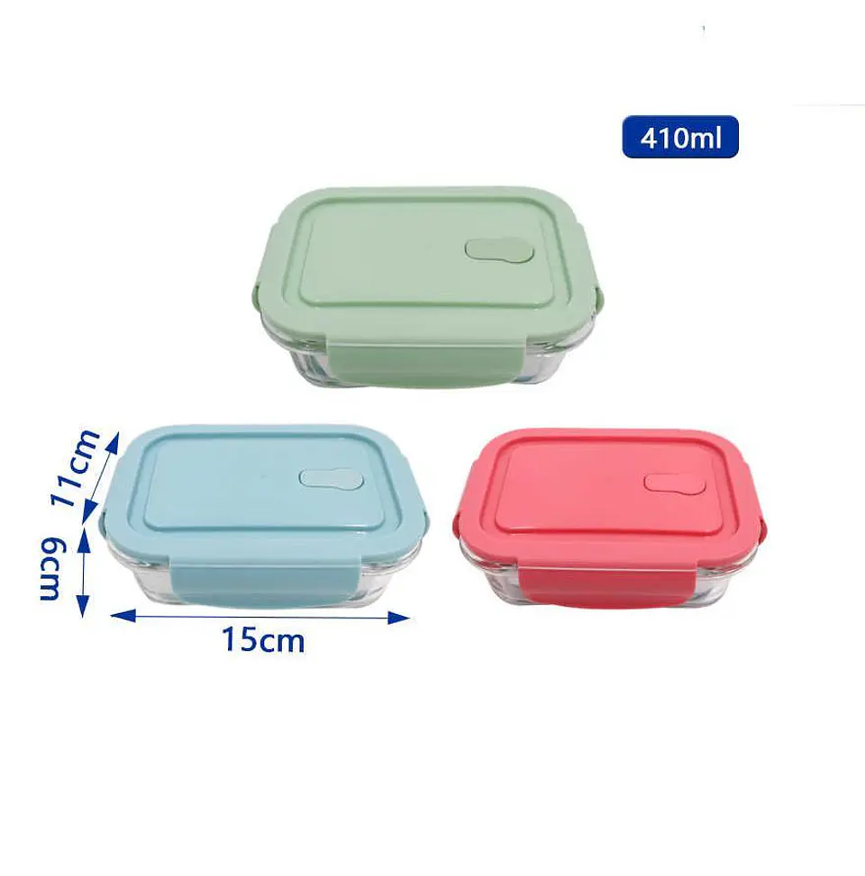 Contenedor Hermético Rectangular Vidrio 410ml 6