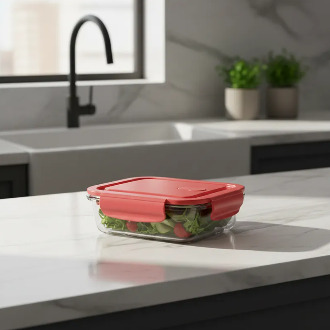 Contenedor Hermético Rectangular Vidrio 410ml 5