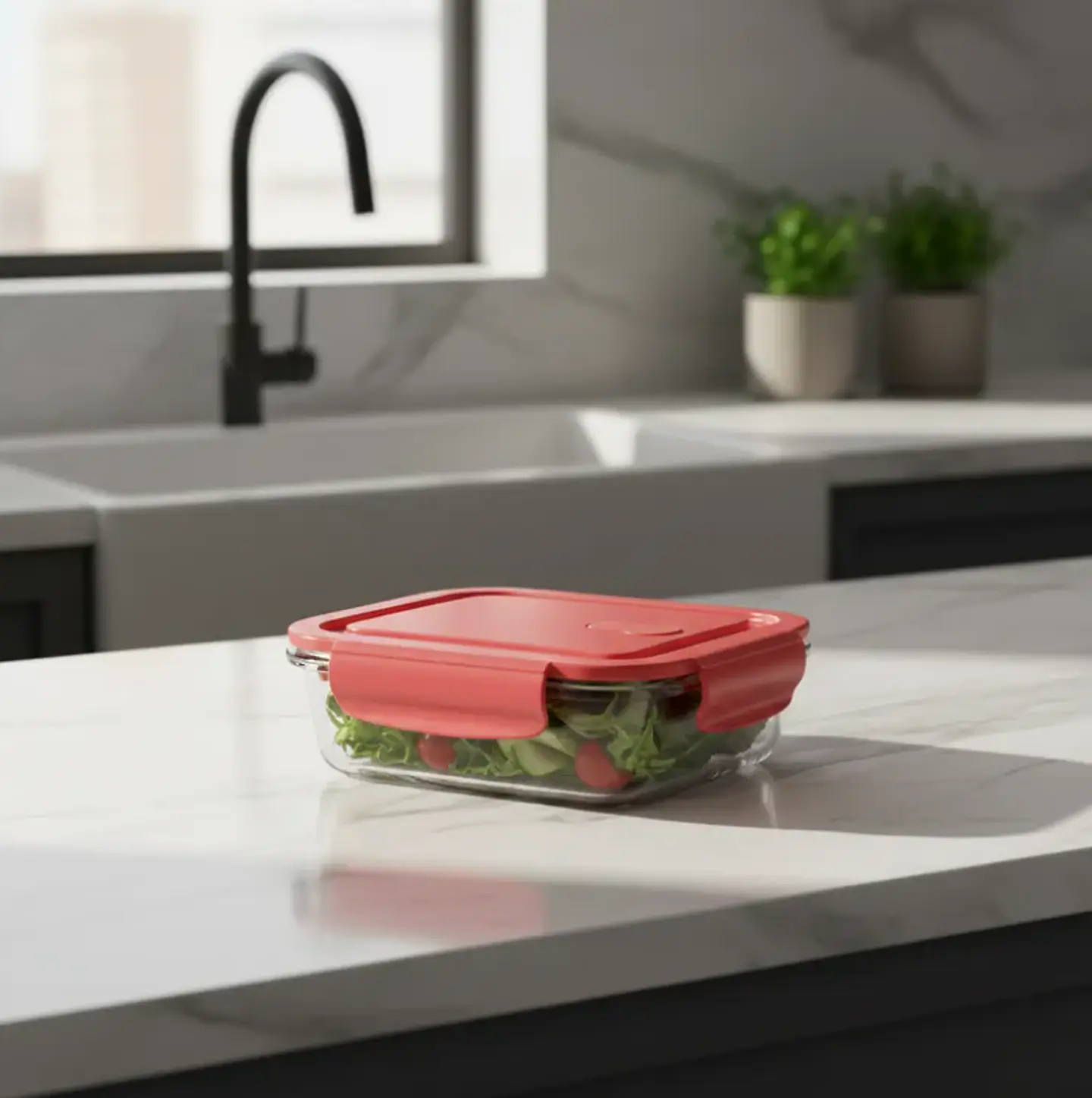 Contenedor Hermético Rectangular Vidrio 410ml 5