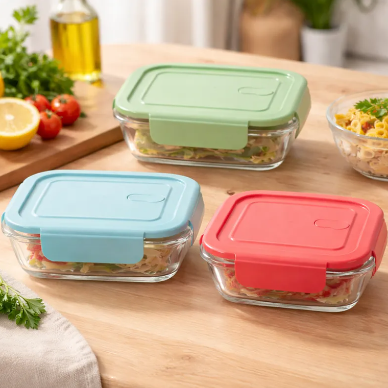 Contenedor Hermético Rectangular Vidrio 410ml 8