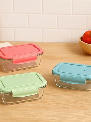 Contenedor hermético de vidrio 1040ml con tapa color