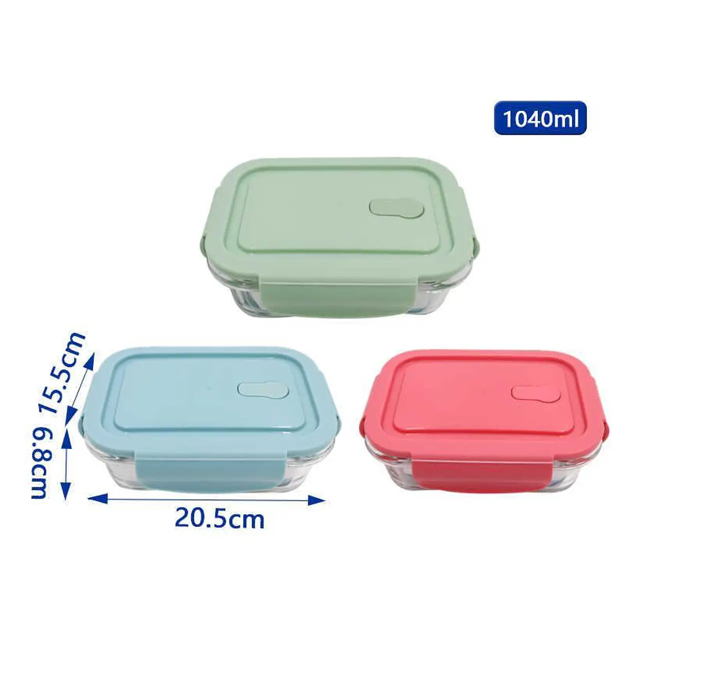 Contenedor hermético de vidrio 1040ml con tapa color 3