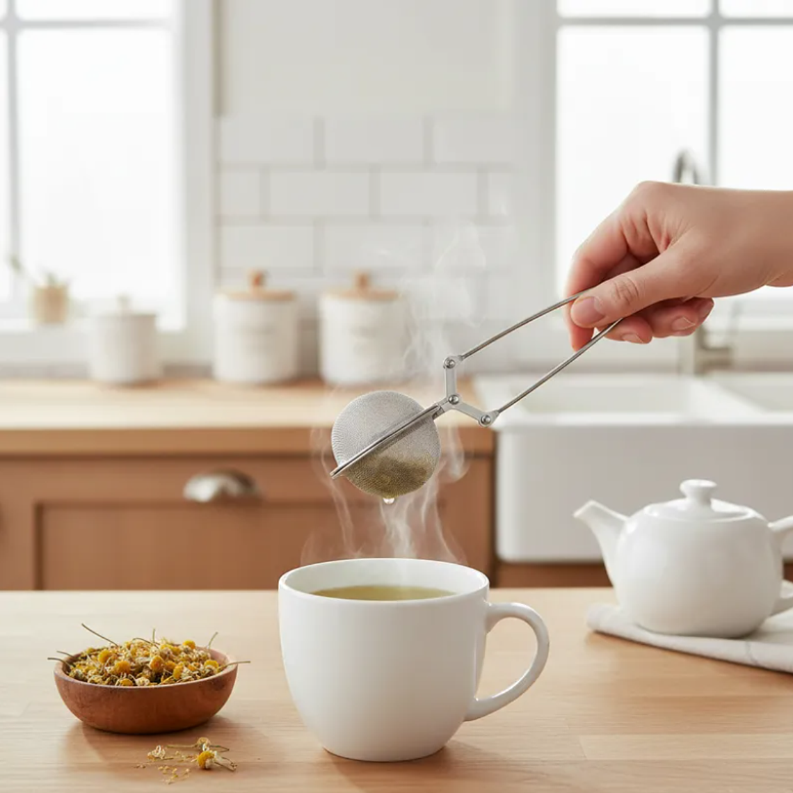 Infusor De Té Colador Tipo Pinza Bola Acero Inoxidable 16.5cm 1