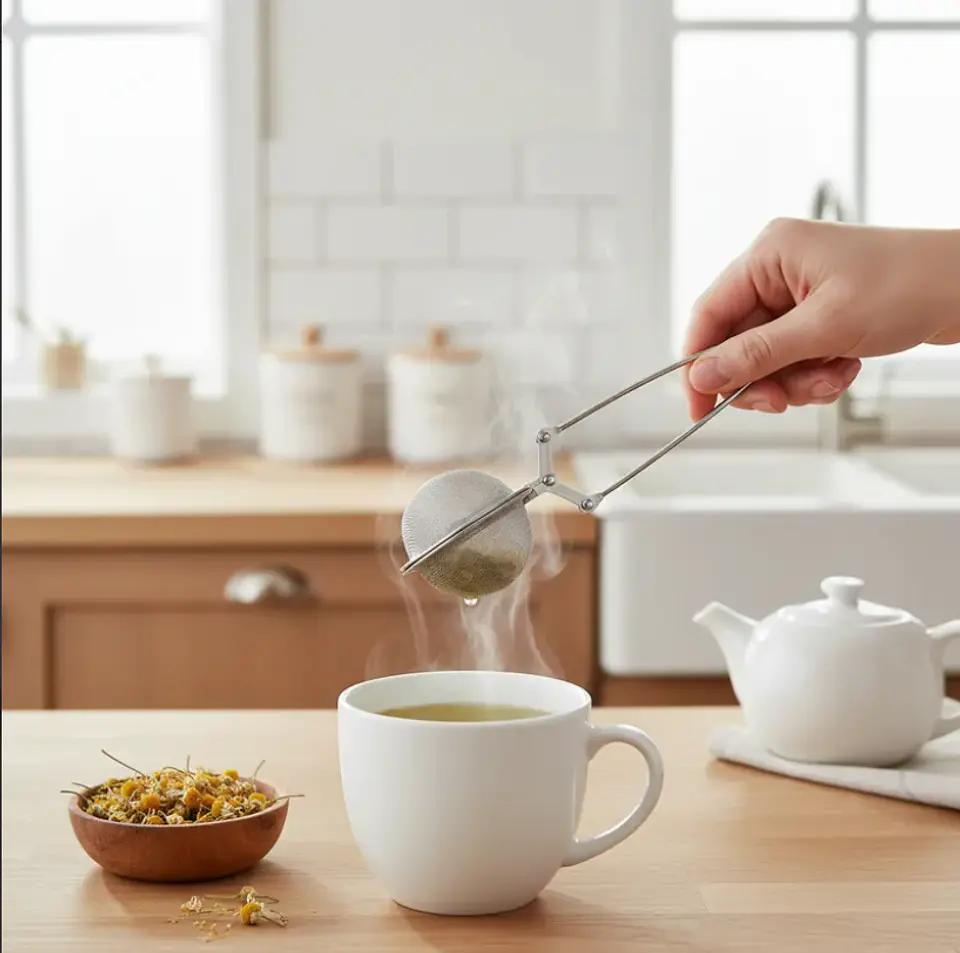 Infusor De Té Colador Tipo Pinza Bola Acero Inoxidable 16.5cm 1