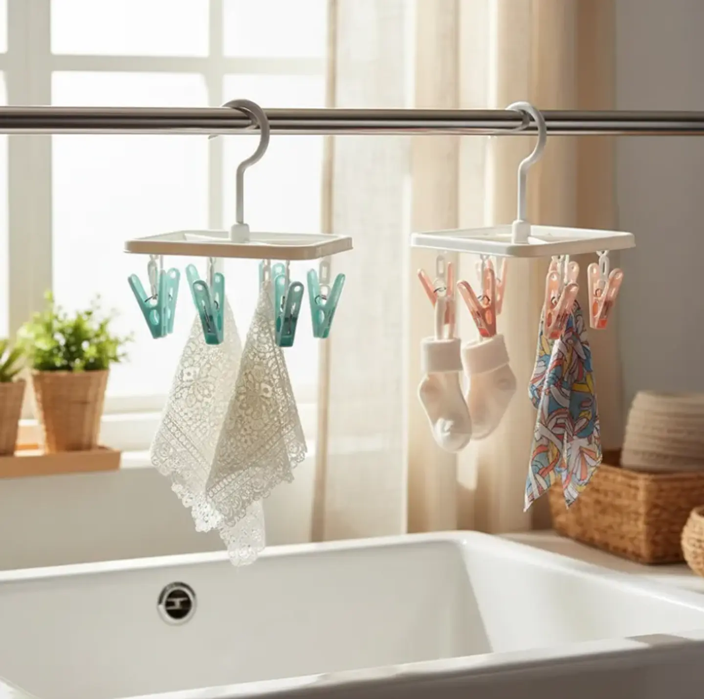 Colgador Tendedero Plástico Cuadrado Con 8 Perros Para Ropa 6