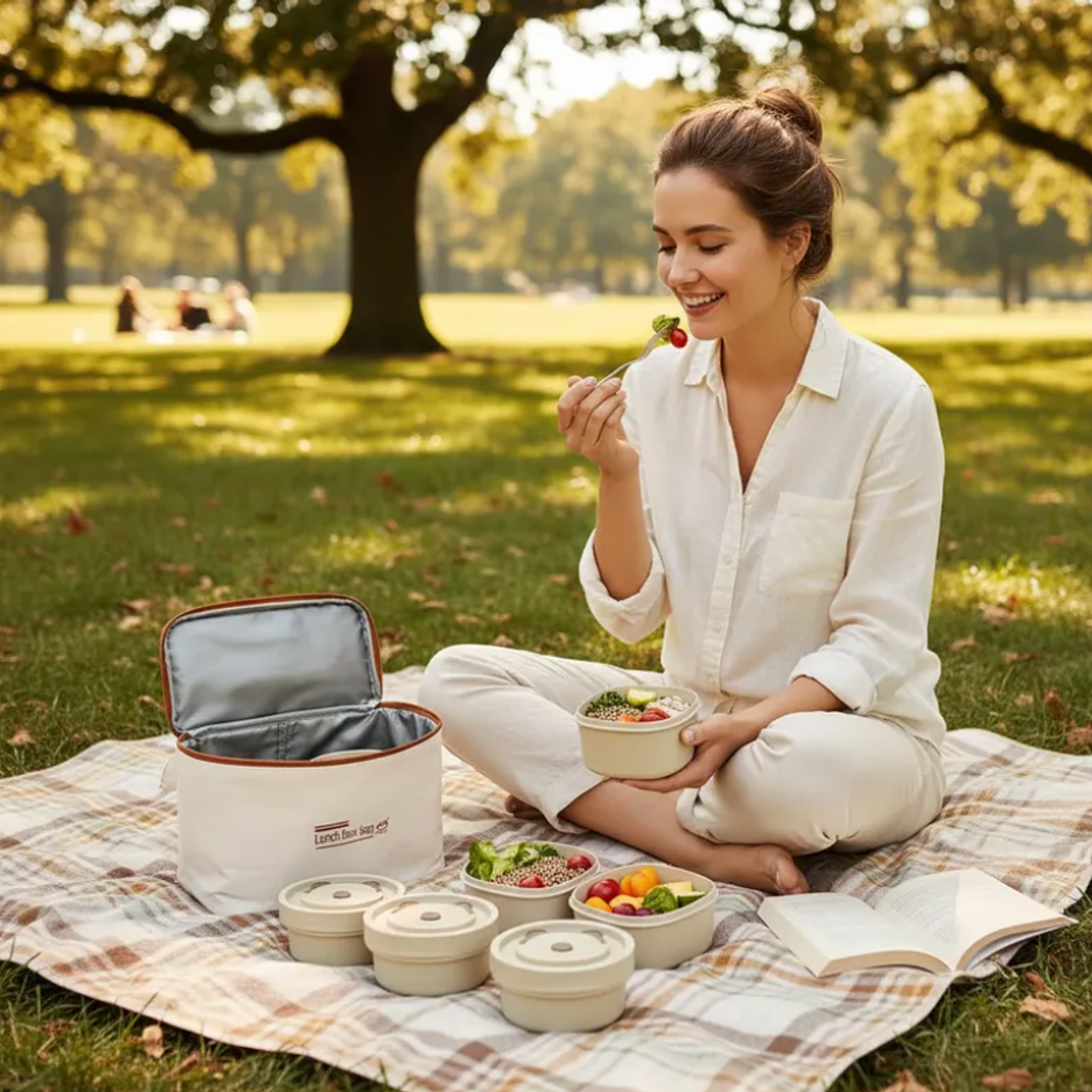 Set Lonchera Térmica con 4 Contenedores Redondos Beige 5