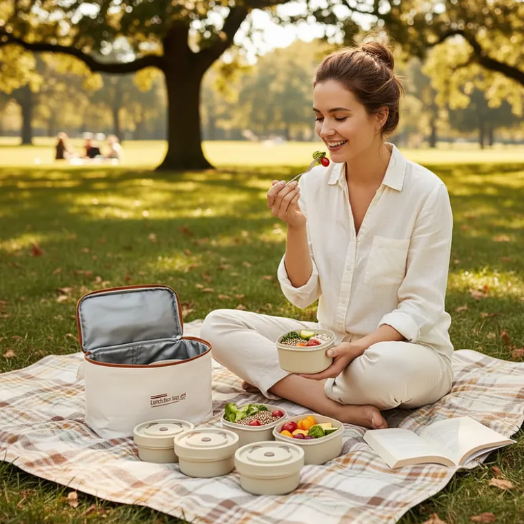 Set Lonchera Térmica con 4 Contenedores Redondos Beige 5