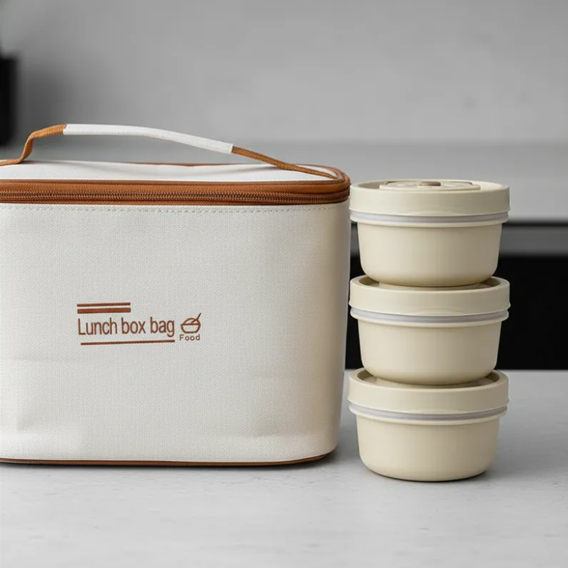 Set Lonchera Térmica con 4 Contenedores Redondos Beige 1