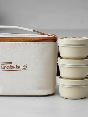 Set Lonchera Térmica con 4 Contenedores Redondos Beige