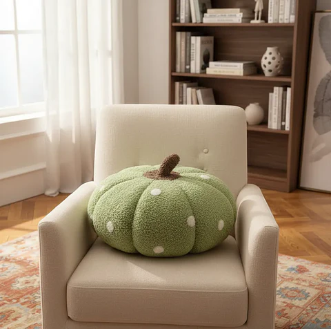 Cojín Decorativo Peluche Forma Calabaza con  Lunares 40cm