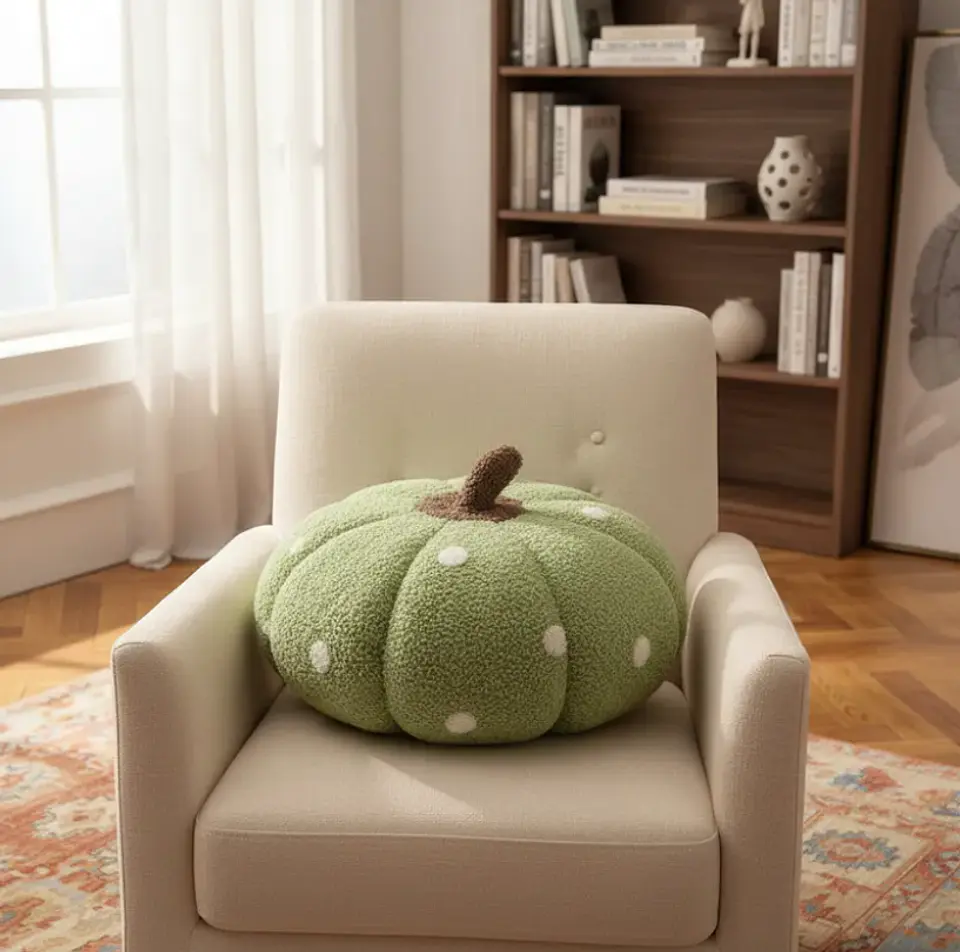 Cojín Decorativo Peluche Forma Calabaza con  Lunares 40cm 1