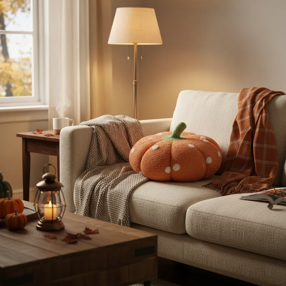 Cojín Decorativo Peluche Forma Calabaza con  Lunares 40cm 2